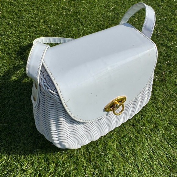 Vintage 1960s White Wicker Purse• Shoulder Strap • Mid-Century Handbag - Picture 14 of 16